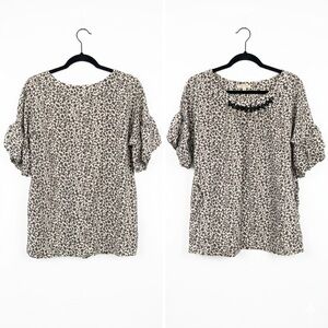 Twenty One 100% Silk Leopard Print Ruffle Sleeve Blouse